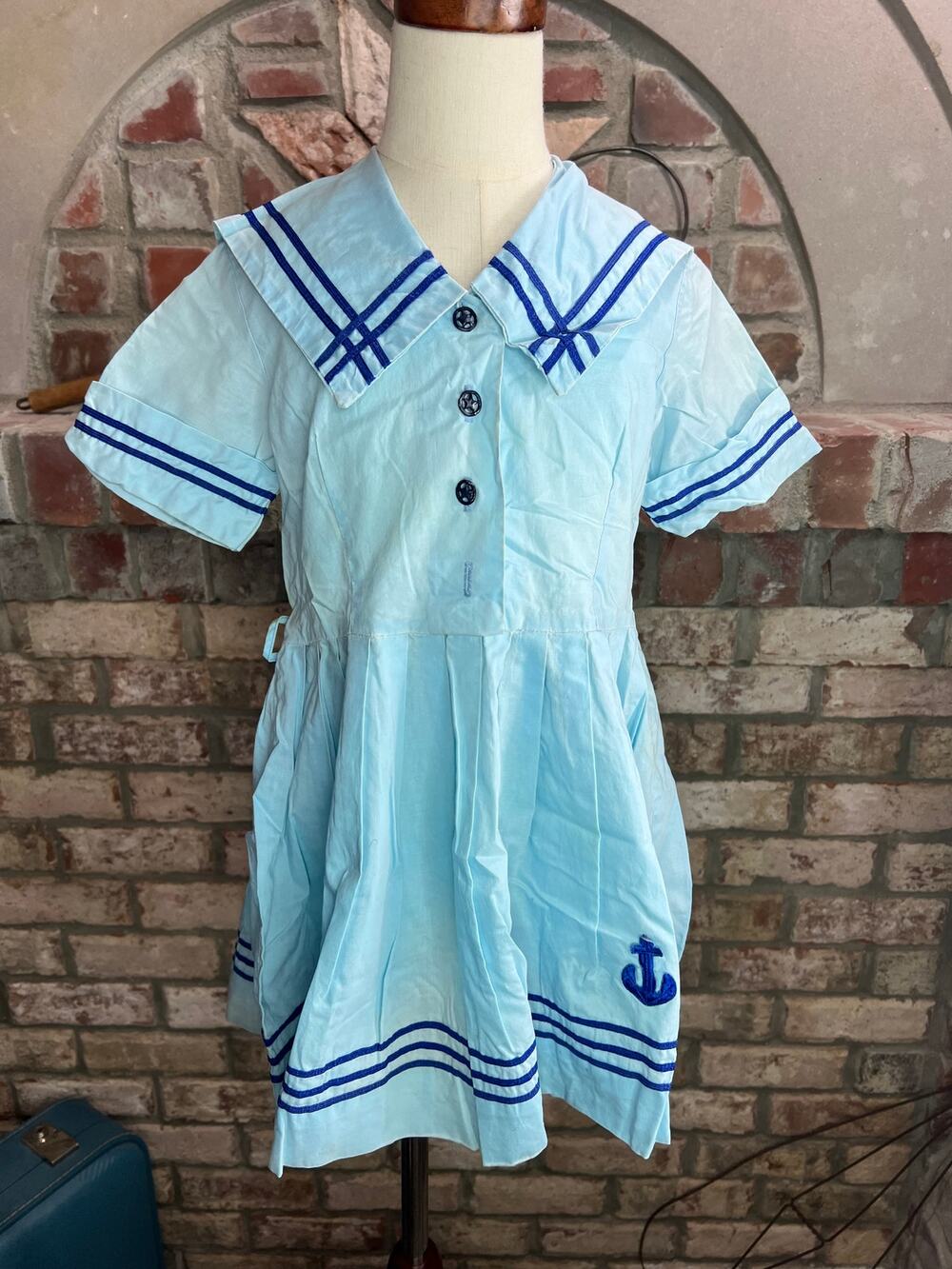 girls sailor collar dress vintage nautical blue